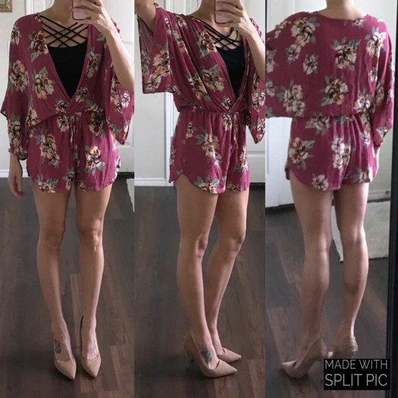 First Love Pants - First Love pink floral rayon robe-style romper